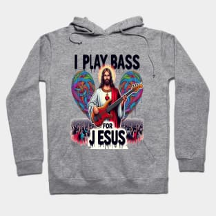 Jesus Depicted as a Bass Guitarist Performing for a Cheering Crowd Hoodie